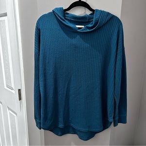 Anthropologie Chaser Teal Waffle Thermal Hoodie-XL